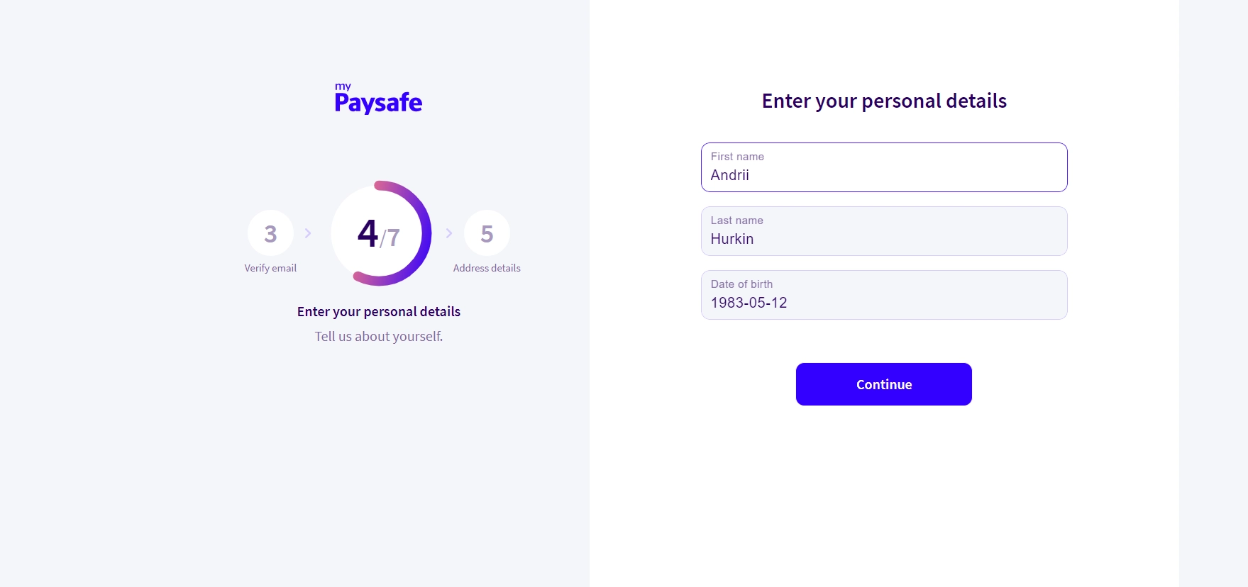 paysafecard registration step